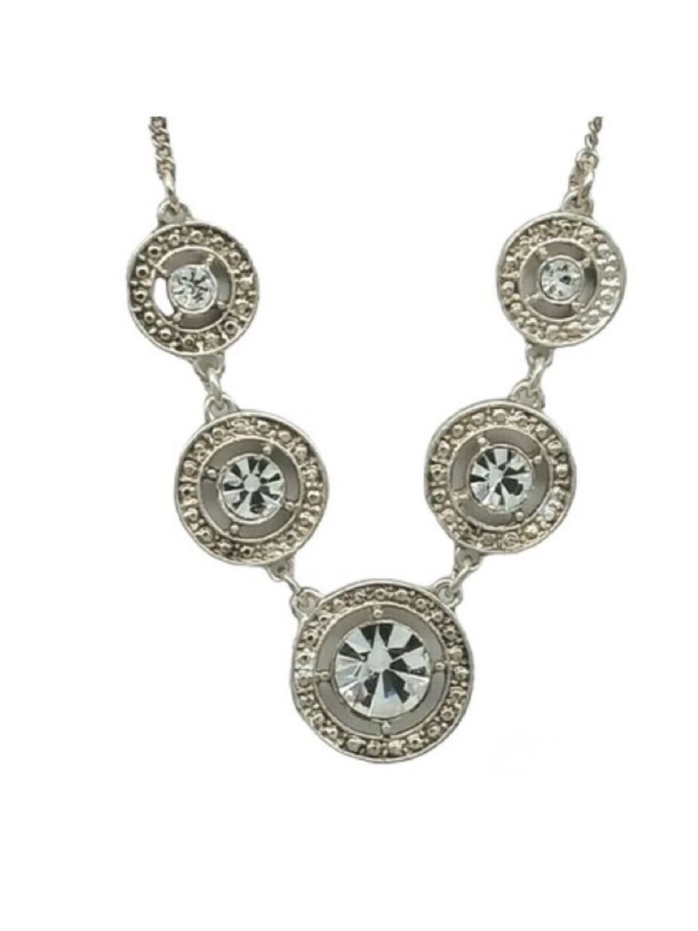 Vintage Avon NRT Rhinestone silver Tone Necklace Extendable Prom